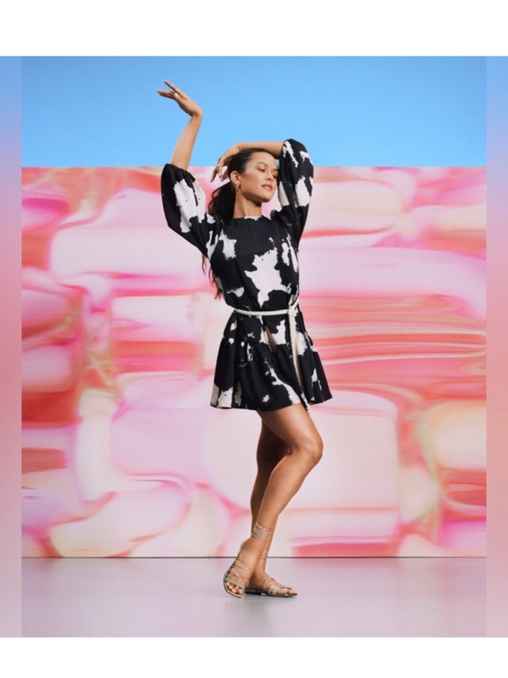 NWT! Alexis x Target Long Sleeve Abstract Print Rope Belt Dress. Size Small. - Picture 5 of 16